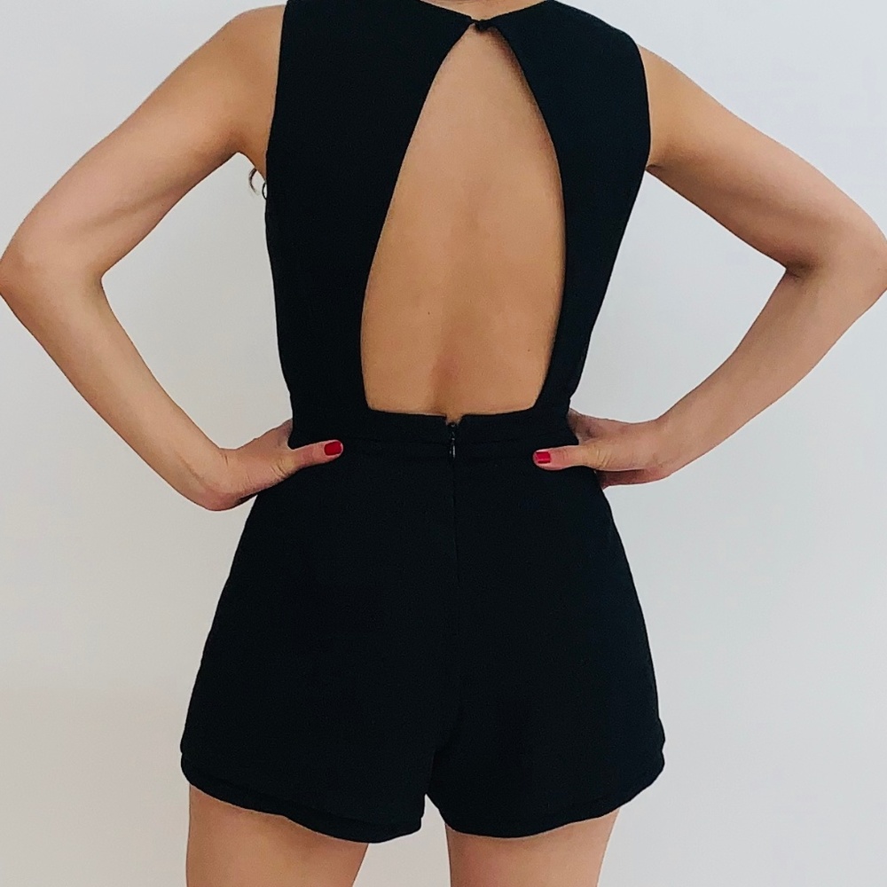 Bebe Crepe Open-Back Romper